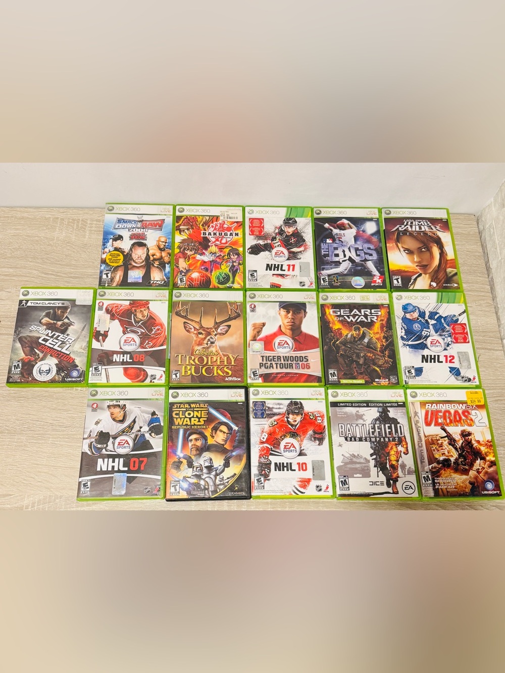 Xbox 360 Game Lot of 16 - Tested - Gears of War, Tomb Raider, Star Wars, NHL